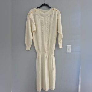 Vintage 80's y2k retro long sleeve Cream Sweater Knit Dress By Just-mort Medium